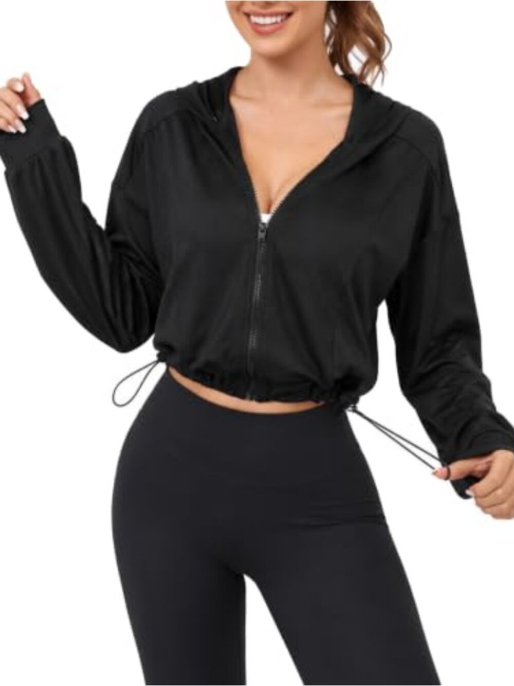 Remidoo Women's Lightweight Cropped Zip Up Hoodie Workout Jacket